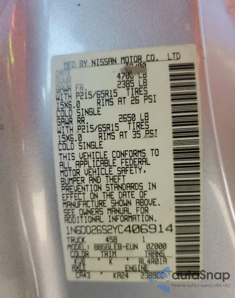 2000 Nissan Frontier King Cab Xe from USA, damaged, VIN 1N6DD26S2YC406914